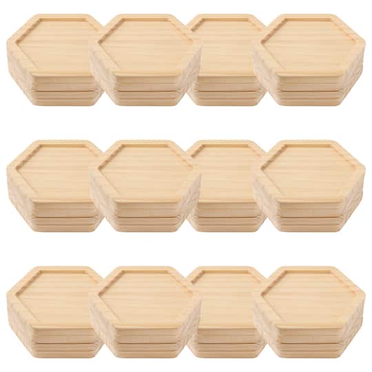 12 Packs: 4 ct. (48 total) Hexagon Welled Pinewood Coasters by Make Market®